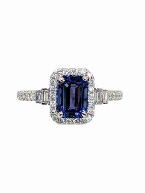 1.21Ct 7x5mm Tanzanite Ring with Natural Diamond Halo in Solid 14K White Gold